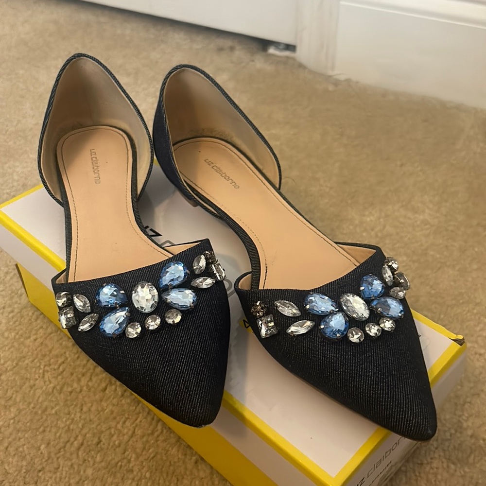 Denim Jeweled Pointed Toe Liz Claiborne Flats